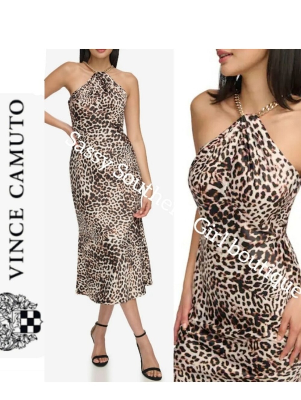 🆕⭐ Vince Camuto leopard halter midi dress